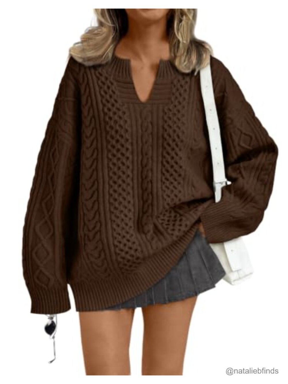 Oversized Cable Knit V-Neck Sweater for Women Fall Winter Pullover